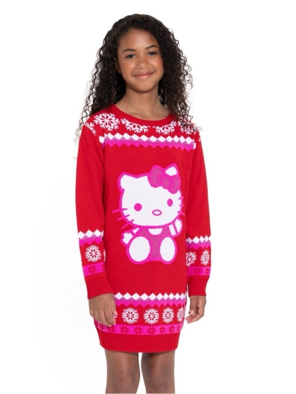 Hello Kitty Sanrio Girls Holiday Sweater Dress Red Christmas Size L 10/12